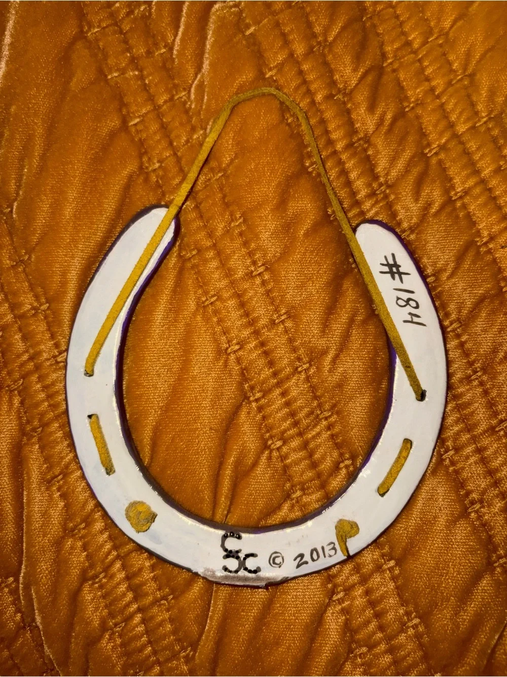 Hand Crafted Purple and White Horseshoe Wall Art with Gold Accents